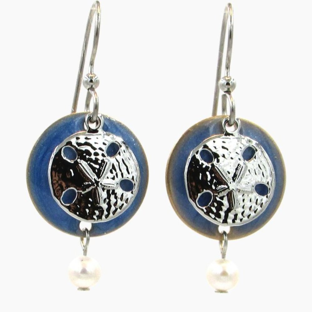 Sand Dollar Drop Earrings in Silver